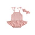 thumbnail image 1 of Faithtur Barboteuse d'Été pour Bébés Filles Robe Couleur Unie Sans Manches Tutu Ensemble et Bandeau, 1 of 8