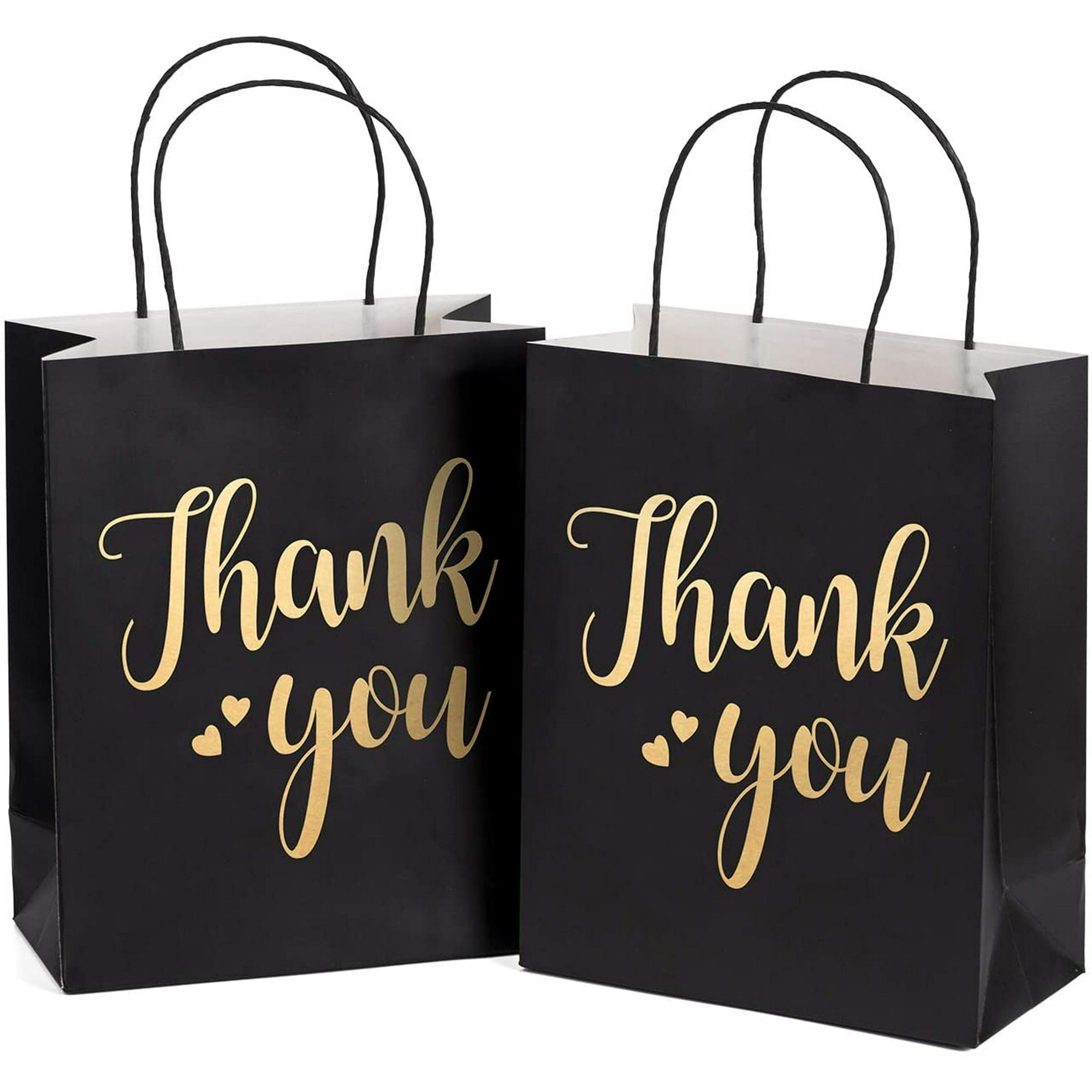 IGUOHAO Medium Size Gift Bags Gold Foil Thank You Black Paper Bags with Handles for Wedding Birthday Baby Shower Party Favors 12 Pack 8 x 4