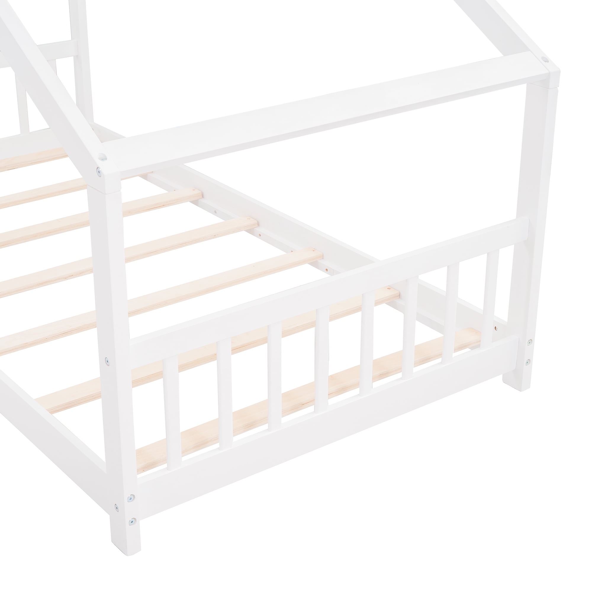 Aukfa Twin Size Wood House Beds Frame - Floor Bed Twin Platform Bed for Kids Teens Bedroom - White