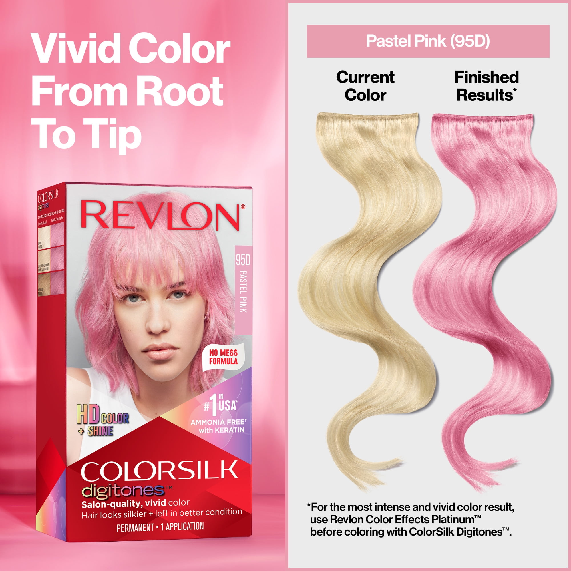Revlon ColorSilk Digitones Permanent Hair Color with Keratin, Pastel Pink, 1 count
