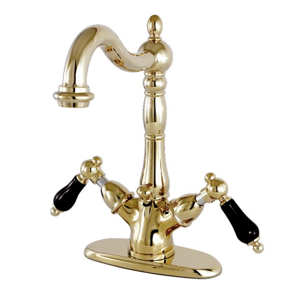 Kingston Brass KS1432PKL Duchess Double-Handle 4" Centerset Bathroom Faucet with Brass Pop-Up, Polished Brass