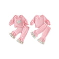thumbnail image 2 of RUINIXCW Toddler Girls Fall Outfits Floral Chicken Embroidery Ruffle Sweatshirt and Elastic Bow Flare Pants Set 2 Piece Clothes, 2 of 9