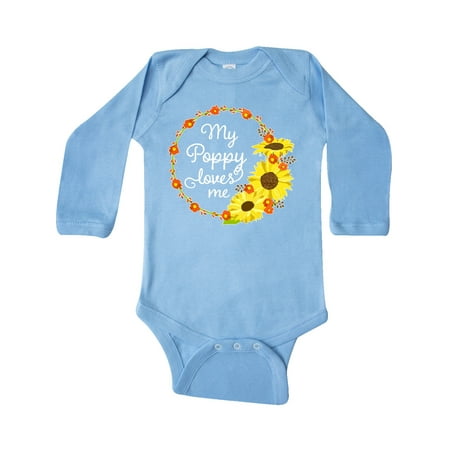 

Inktastic My Poppy Loves Me with Sunflower Wreath Gift Baby Boy or Baby Girl Long Sleeve Bodysuit