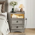 thumbnail image 4 of Holliwill Nightstand Set of 2 with Outlets & USB Ports & LED Lights, Modern Farmhouse Bedside Tables with 2 Drawer, Bed Side Tables End Table for Bedroom, Living Room, Gray, 4 of 7
