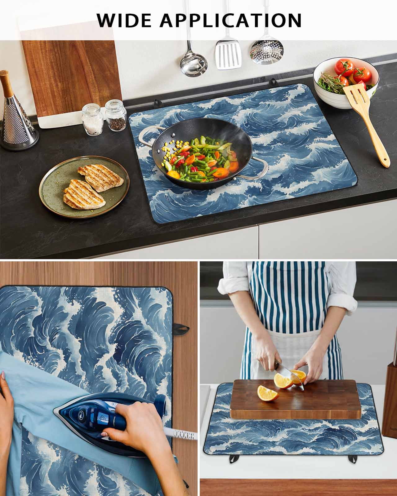 nqOlkjepod Large Induction Cooktop Protector Mat 24"x21", Ocean Waves Stove Top Covers for Electric Stove, Summer Beach Coastal Nautical Burlap Stove Burner Cover Mats, Glass Top Stove Cover