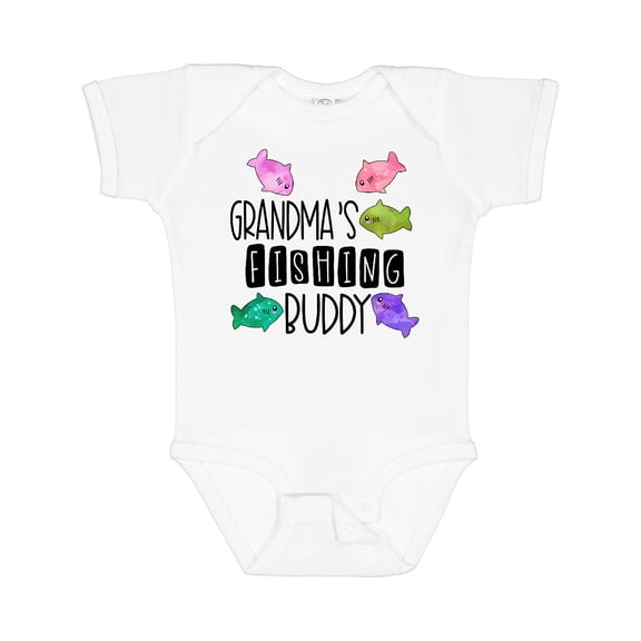 Inktastic Grandma's Fishing Buddy with Colorful Fish Boys or Girls Baby Bodysuit