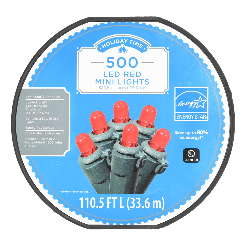 LED Mini Light Set Green Wire Red Bulbs, 500 Count