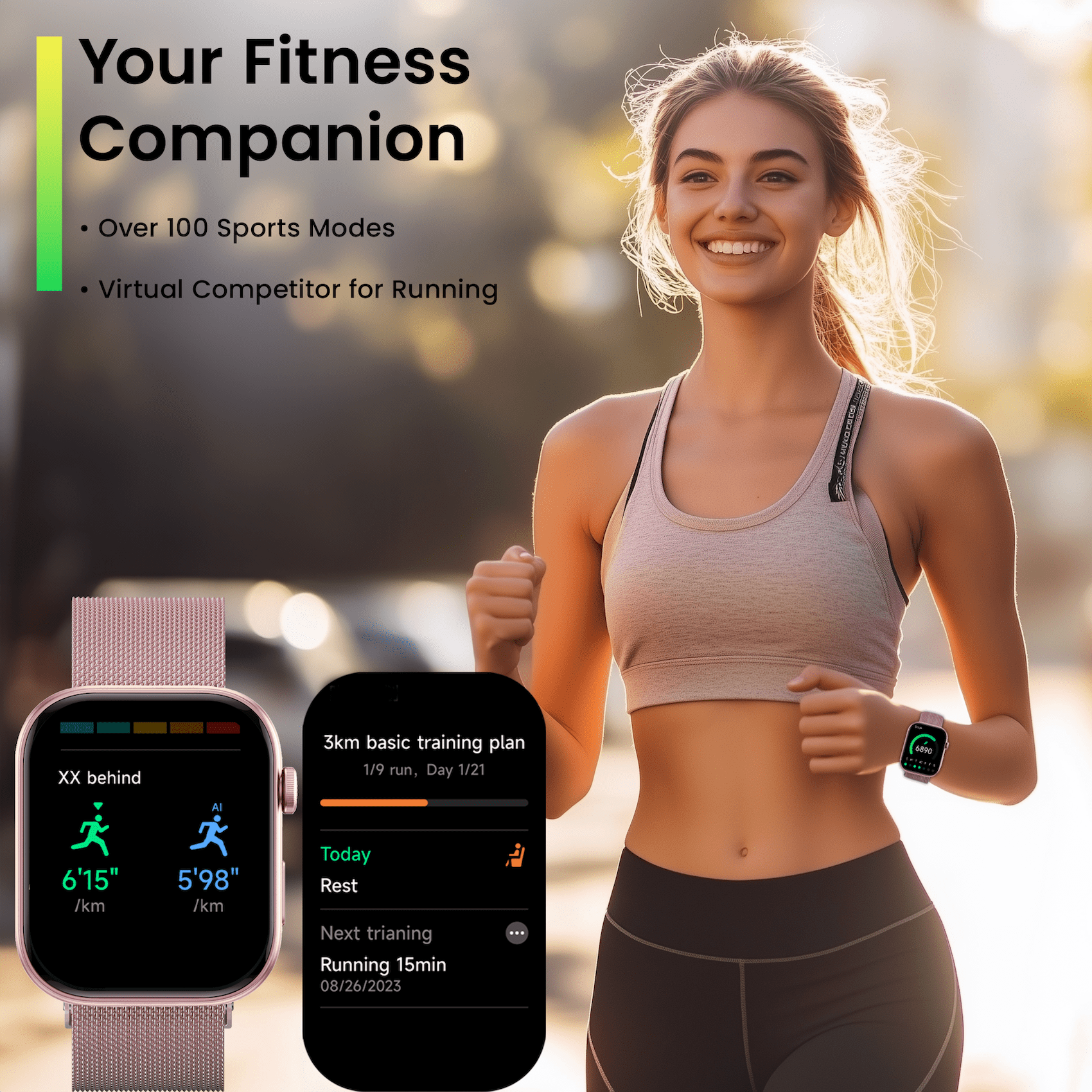 MiracoRun Smartwatch for Women, 1.99-inch AMOLED,  Bluetooth Calls and Texts, 3ATM Waterproof Fitness Tracker for Android & iPhone