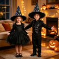 thumbnail image 2 of EliteGoogv Kids Halloween Witch Hat Wide Brim Pointed Hat Printed Pattern Mesh Decor Party Hat for Children, 2 of 4