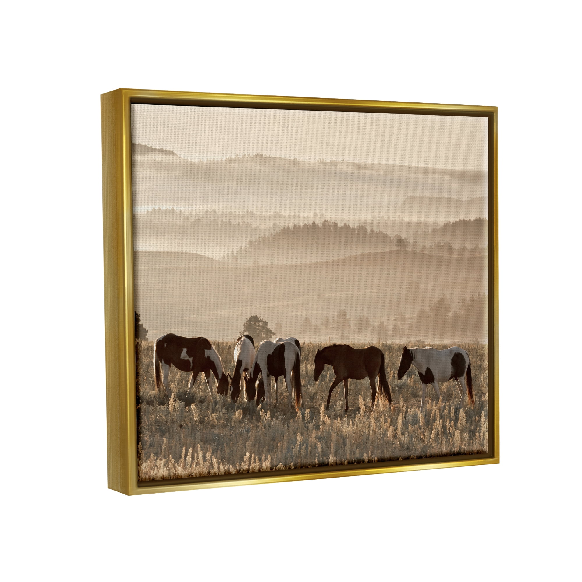 Stupell Industries Horses Grazing Rolling Hills Animals & Insects Photography Gold Floater Framed Canvas Art Print Wall Art, 31 x 25