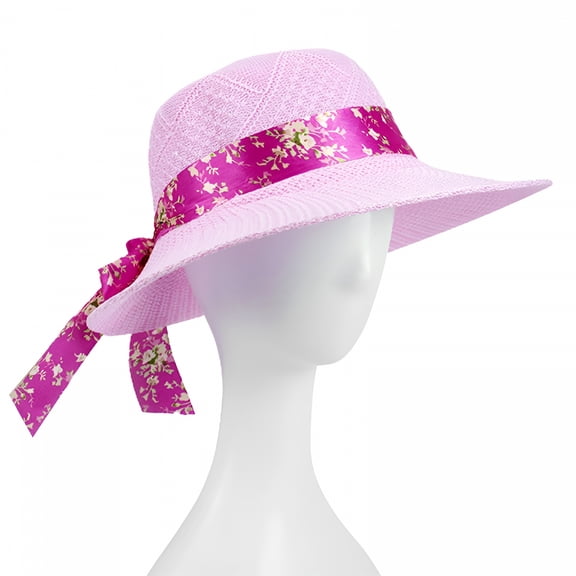 TELOLY Summer Straw Hat Bowknot Beach Sun Protection Hats Wide Brim Caps Summer Beach Sun Protective Hat Straw Hats for Women