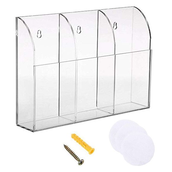 Clear Acrylic TV Remote Control Holder Remote Control Caddy Wall Mount Media Organizer Storage Box Rack for Phone Air Conditioner TV Remote Control Storage Case, 3 Slots