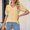Yellow, variant on Tittly T Shirts for Women Spring Tops for Women Women's Puff Short Sleeve Solid Tunic Top V Neck Hollow Out Loose Tshirts Tshirts Shirts Basic Tees Black L