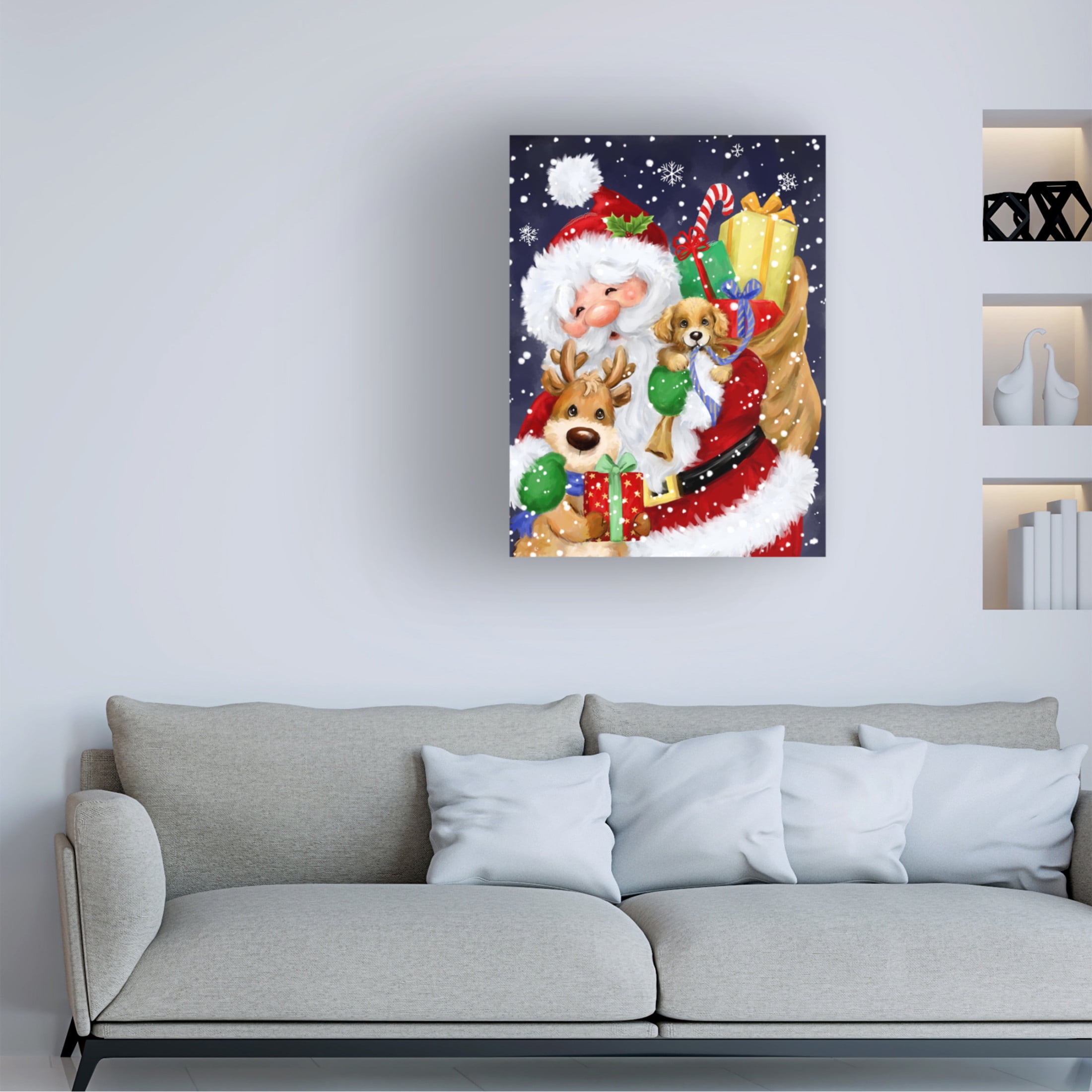 Canvas Wall Art - MAKIKO 'Santa, Reindeer and Puppy' Wall Art for Living Room, Bedroom, or Office Décor by Trademark Fine Art - 14 x 19 Inches