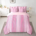 thumbnail image 3 of Castle Fairy Tribal Vertical Stripe King Bedding 7pcs,Watercolor Thin Line King Bed in a Bag,Magenta Rose White,Reversible, 3 of 7