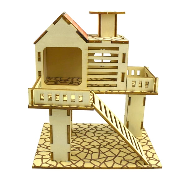 Small Pets Hideout Wooden Hamster Villa House for Guinea Pigs Squirrel Ferret