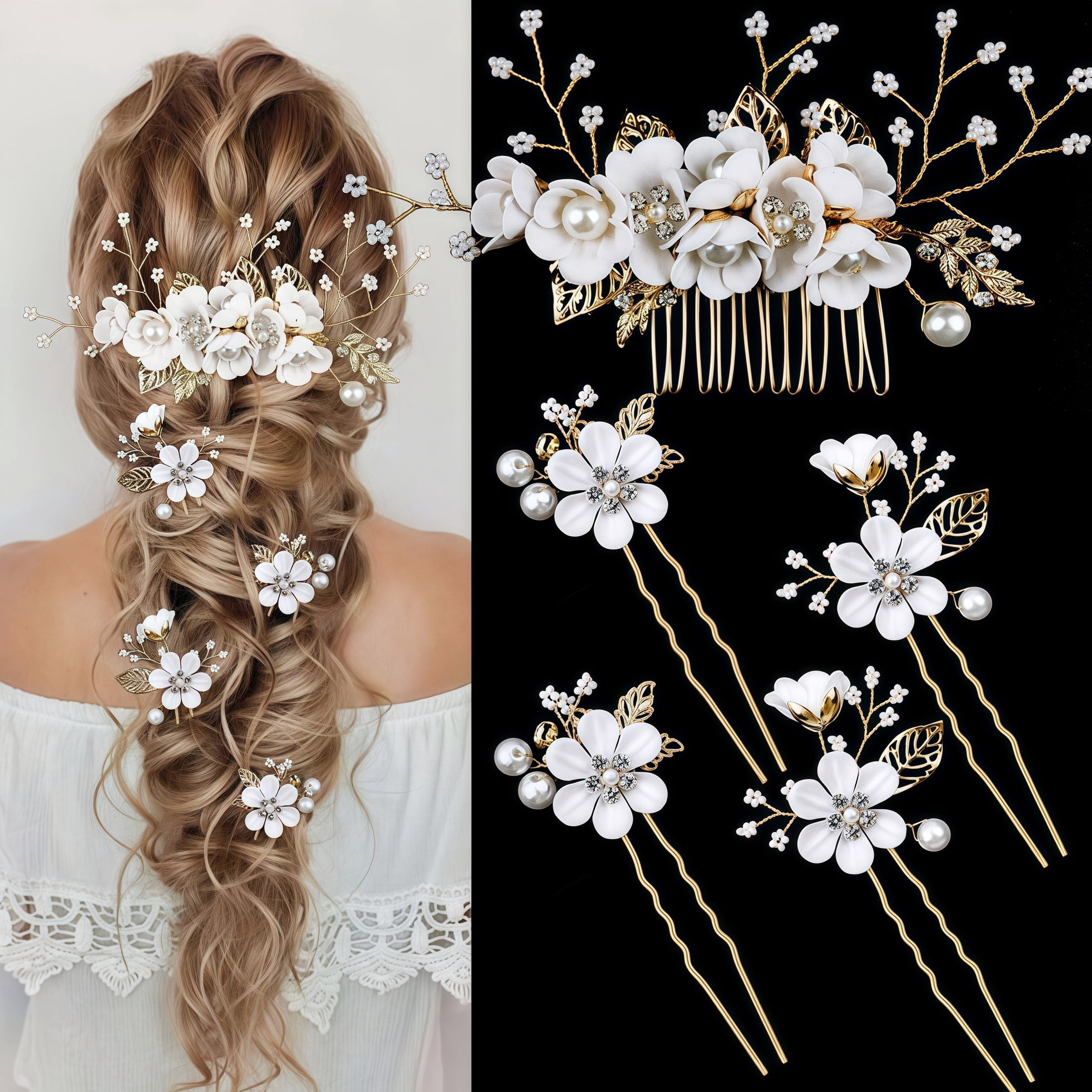 5pcs Camellia Flower Tassels Hair Pins Vintage Chinese Hanfu Bridal Accessories 5PCS Camellia Flower Tassels Hairpin,Pearl Hair Clips  main image 2