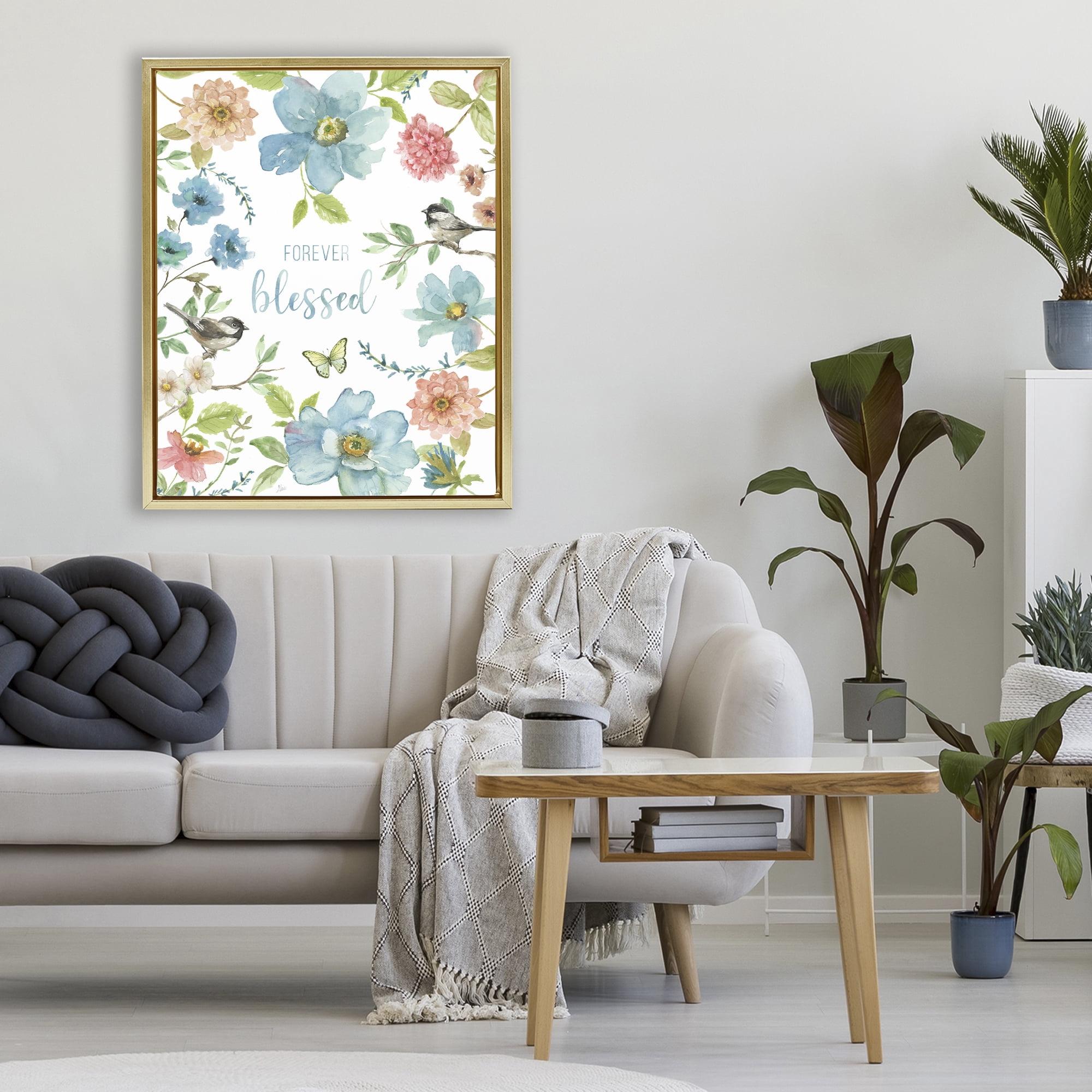 Stupell Industries Forever Blessed Pink & Blue Gold Framed Floater Canvas Wall Art, design by Nan