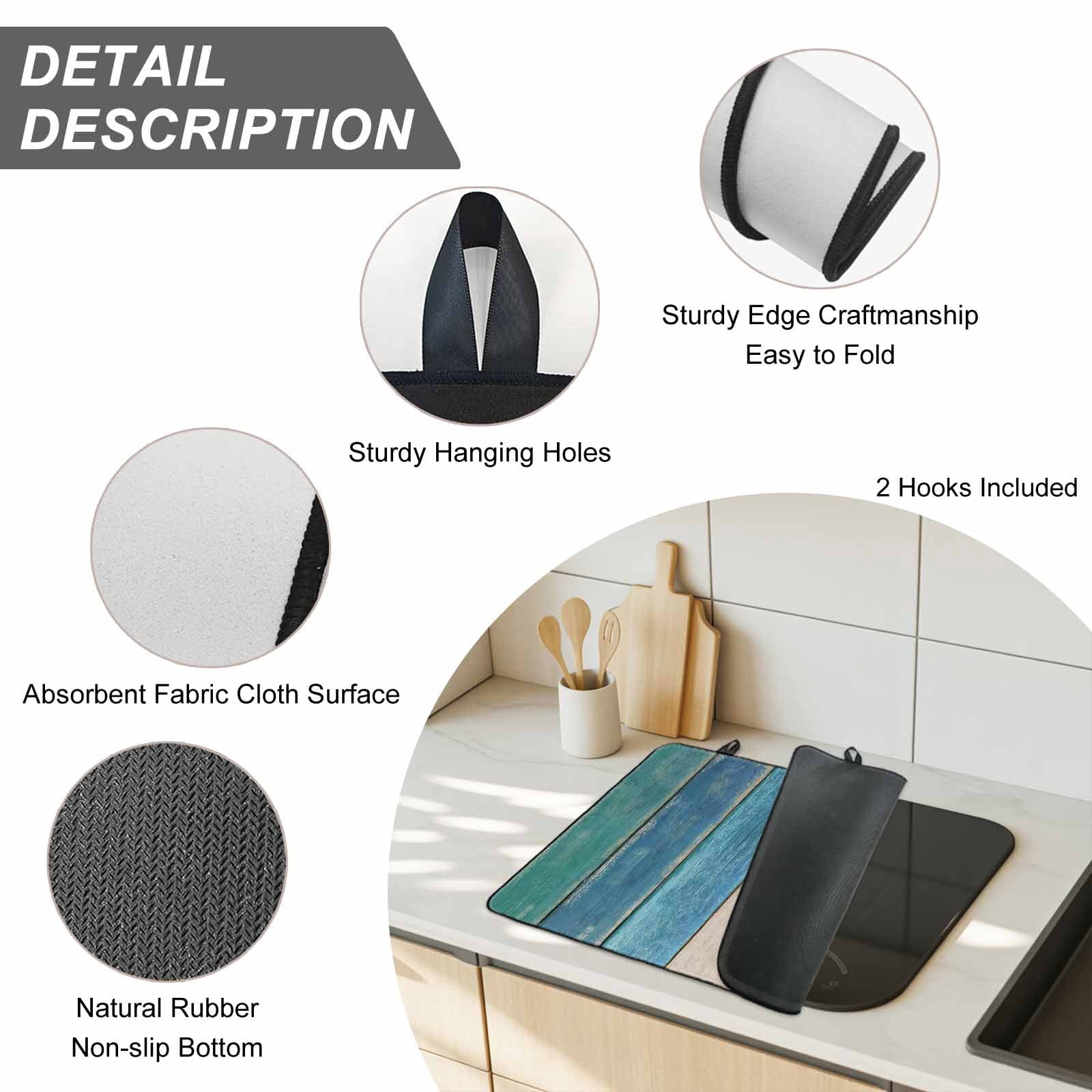 Teal Brown Blue Wooden Stove Top Cover for Electric Stove, Heat-proof & Non Slip Glass Top Stove Cover Protector, Farmhouse Vertical Striped Art Kitchen Flat Cooktop Rubber Mat 24x21 Inches