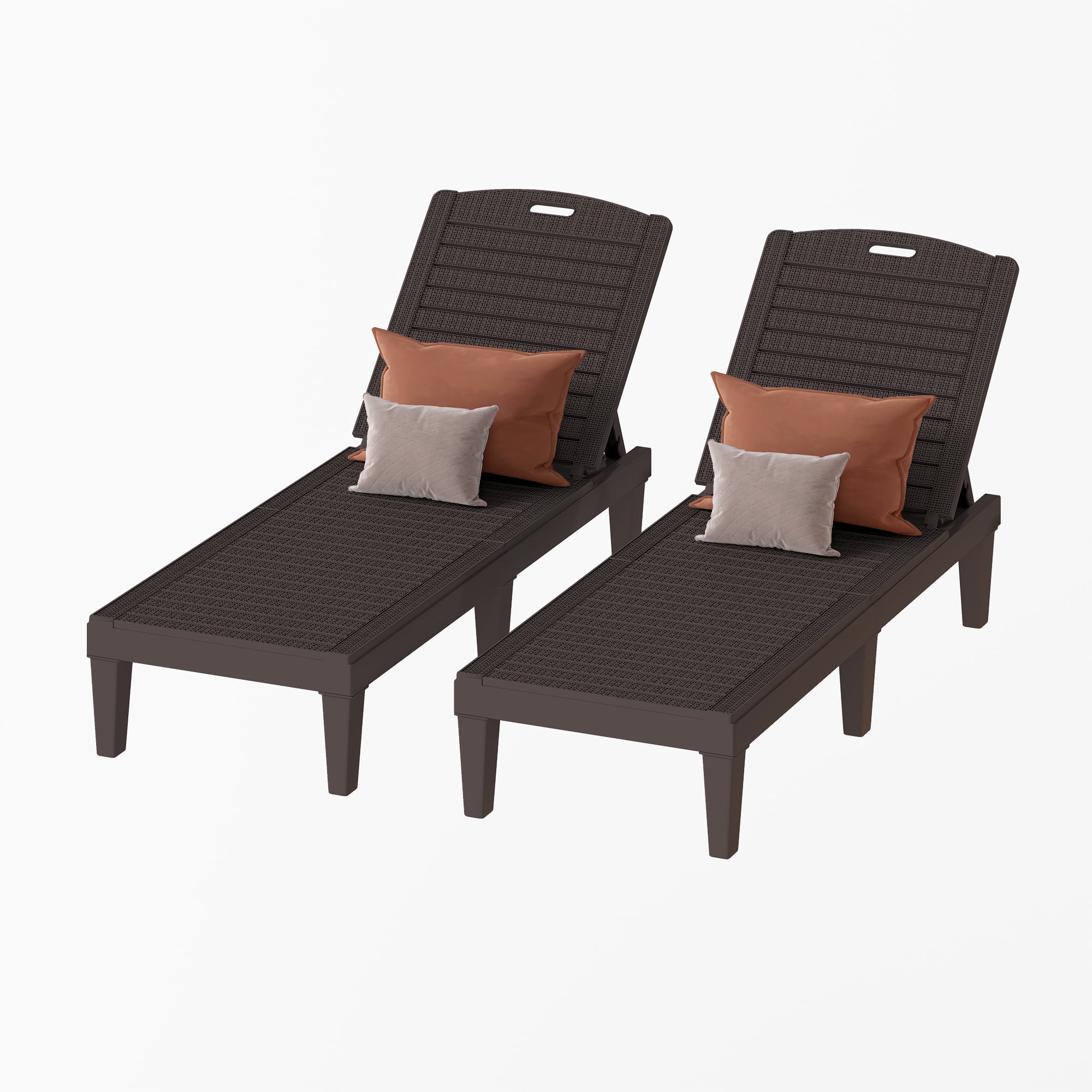 Uforic 2-Piece Outdoor Chaise Lounge Chairs, 5-Position Adjustable Backrest Waterproof Plastic Pool Loungers, Easy Assembly Patio Recliners for Backyard, Poolside and Garden, Dark Brown