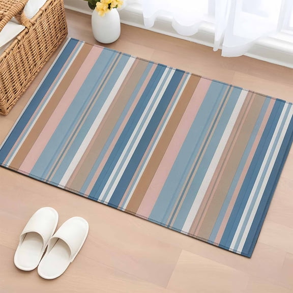 2x3 Ft Entryway Area Rug, Blue Grey Orange Striped Kitchen Rug Runner Washable Floor Mat, Modern Stripes Art Farmhouse Non Slip Indoor Door Mat Throw Carpet for Bathroom Living Room Bedroom