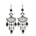 thumbnail image 2 of Eosunjian 1 Pair Dangle Earrings Bohemian Retro Ethnic Style Long Tassel All-match Decoration Faux Crystal Women Hollow Fan-shaped Drop Earrings Jewelry Gift for Dating Black, 2 of 13