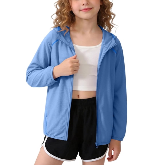 WRKEKC Girls Windbreaker Jacket Color Block Hooded Zip Up Pockets Long Sleeve Sporty Winter Jacket for 3-14 Years