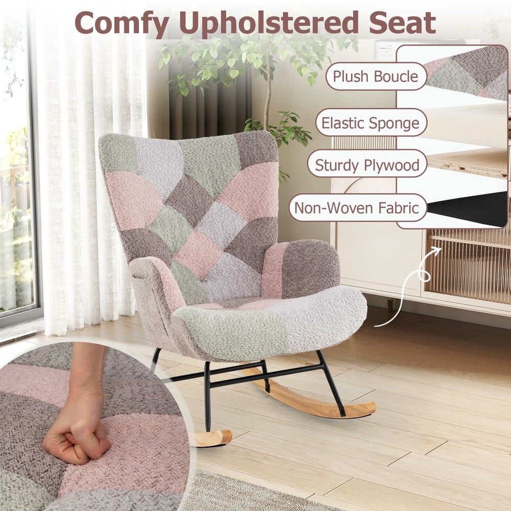 YYAo Nursery Rocking Chair with Ergonomic Armrests and High Backrest for Baby Room, Glider Chair in Multicolor