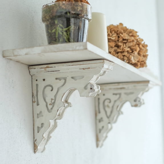 Wood Corbels Sets of 2 Wooden Shelf Brackets Corbels for Shelf Shabby White Wood Corbel Brackets Vintage Style, 3.1" x 7.2" x 7.8"