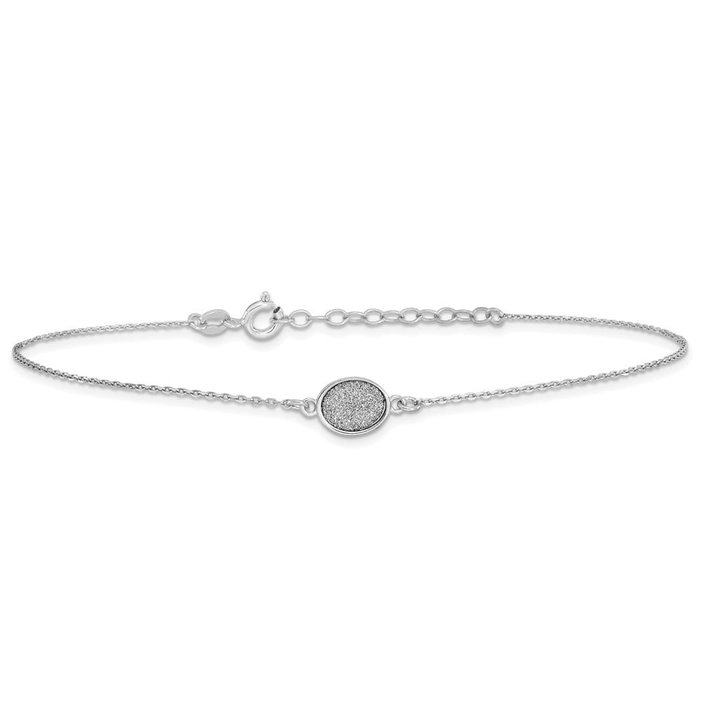 Auriga Fine Jewelry 925 Sterling Silver Rhodium-Plated Glitter-Infused Anklet 9inch for Women