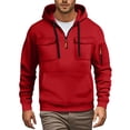 thumbnail image 2 of Breezora Men Color Block Hooded Pullover Sweatshirt with Side Packs Fall Winter Casual Street Style Soft Fleece Jacket for Urban Wear M Size Red, 2 of 7