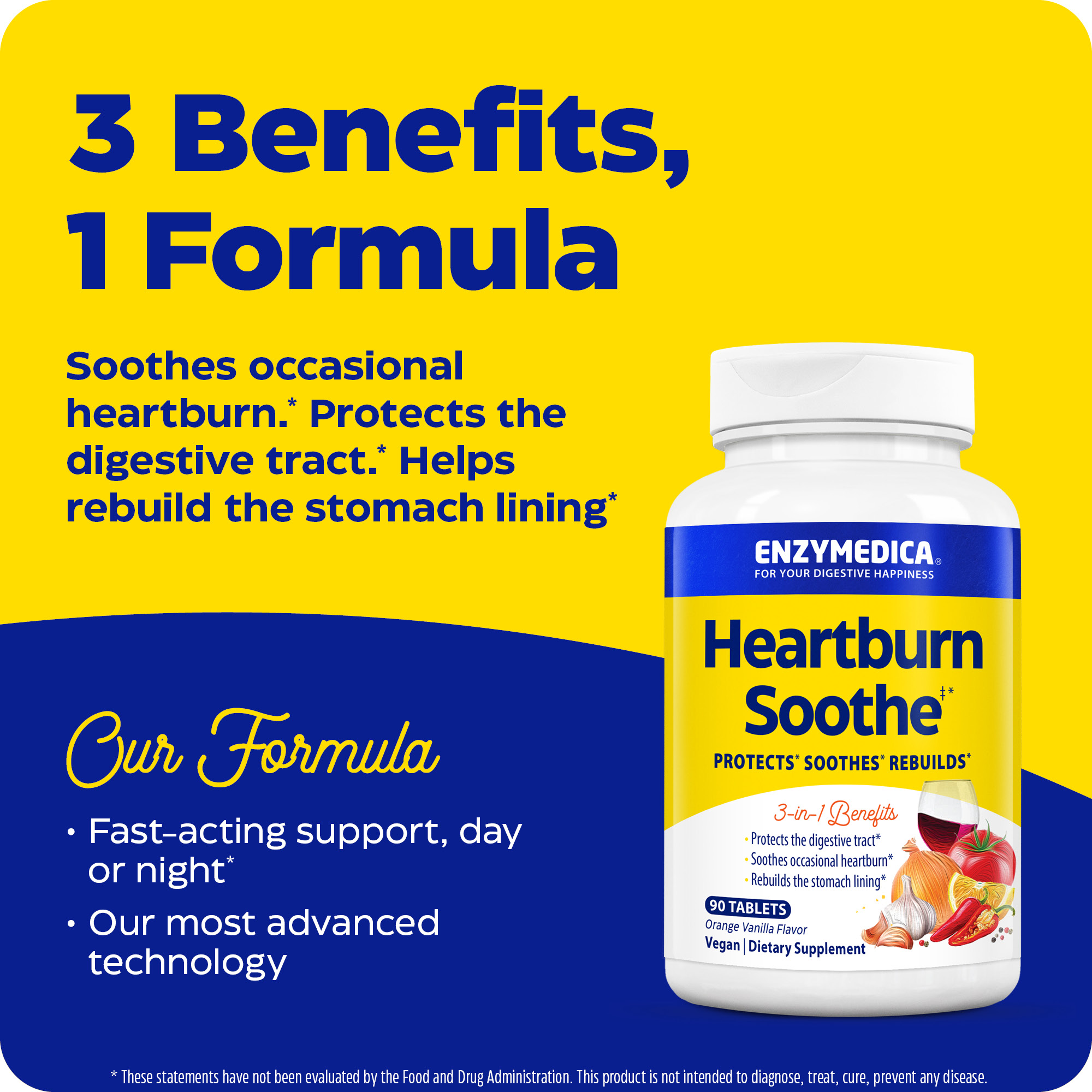 Enzymedica, Heartburn Soothe, Fast-Acting Digestive Aid, 90 Chews