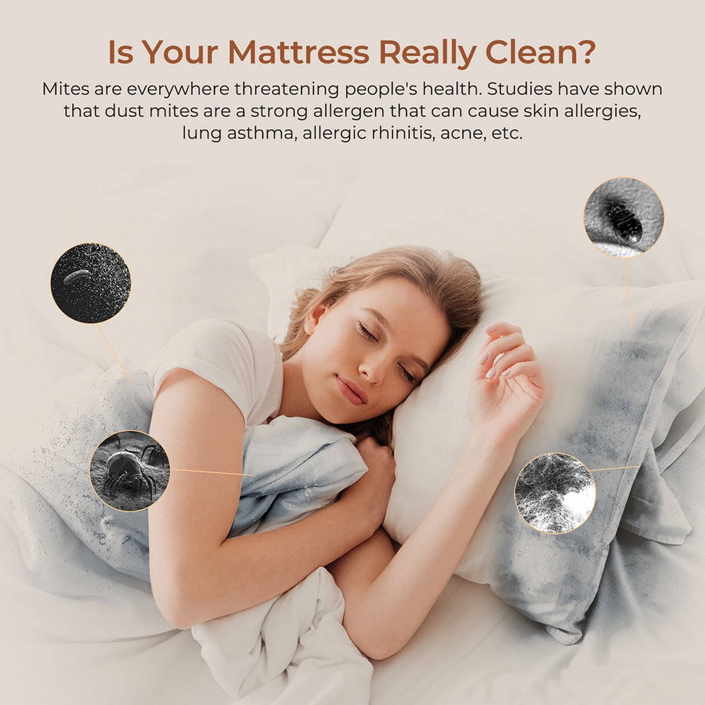 JIGOO T600 Bed Mattress Vacuum Cleaner Dual Cup Design, 15Kpa Suction 700W Powerful Handheld Vacuums with UV-C Light, HEPA Filter - White