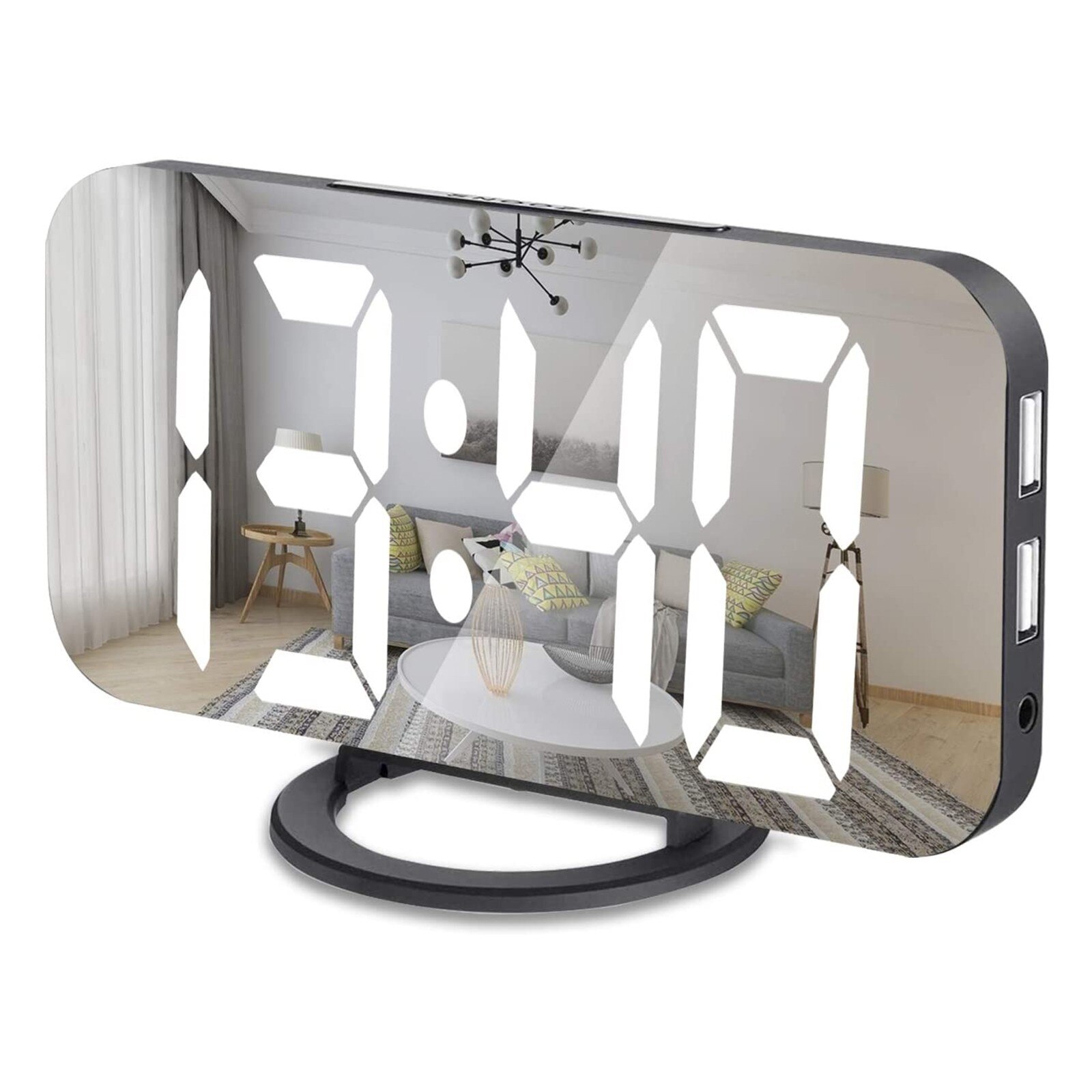 Digital Alarm Clock,Large Mirrored LED Clock,Snooze,Dim Night Light 2
