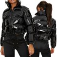 thumbnail image 1 of Gupgi Women Long Sleeve Stand Collar Metallic Quilted Puffer Jackets, 1 of 6