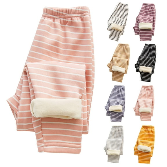 HAOTAGS Girls Fleece Lined Leggings Winter Warm Cotton Solid Thick Thermal Tights Pants Pink Size 5Years