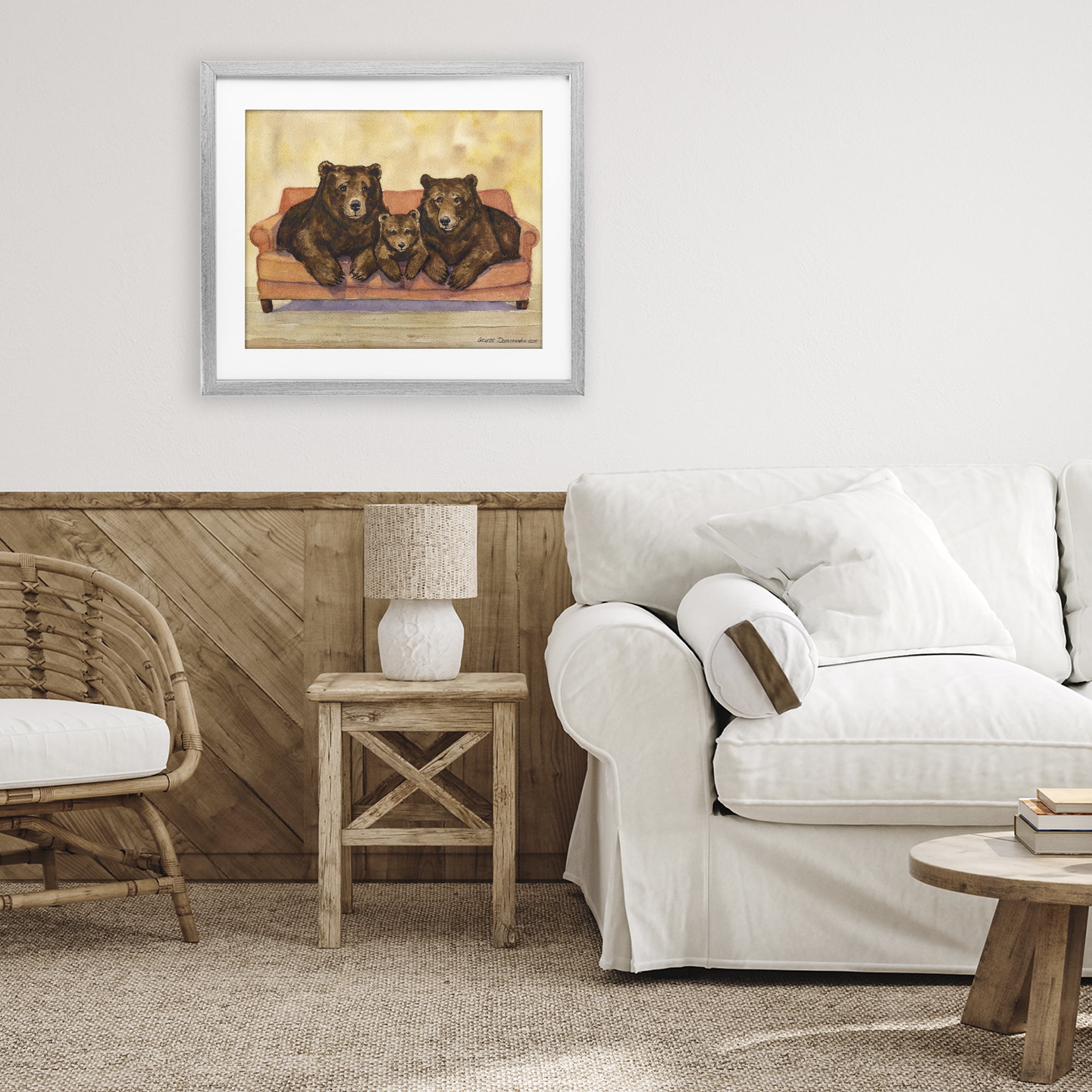 Stupell Industries Bear Family Trio Gray Framed Print Under Glass, design by George Dyachenko