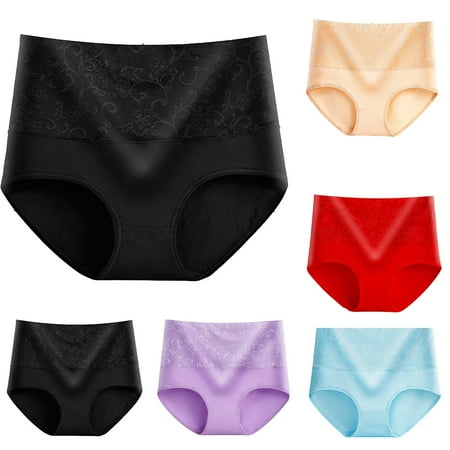 5PC Women Cotton Underwear High Waist Tummy Control Panties Ladies Panty Plus Size Briefs