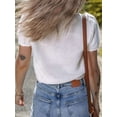 thumbnail image 6 of Women'S Pointelle Knit Short Puff Sleeve Crewneck Sweater - Casual and Stylish White S, 6 of 9
