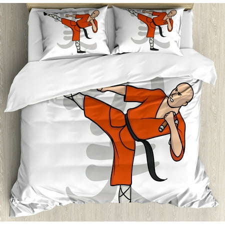 Kung Fu Duvet Cover Set Eastern Martial Art Sports Themed Cartoon