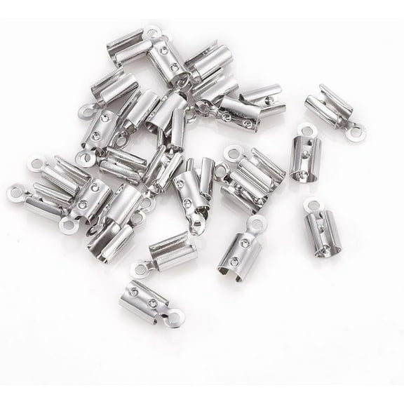 200 Pcs Folding Crimp Ends Brass Fold Over Crimp Cord Ends Terminators Jewelry Accessories Findings Metal Buckle Clasps for Multi-Strand Bracelet Earrings DIY Jewelry Making 8x3-3.5mm Hole: 1mm diy