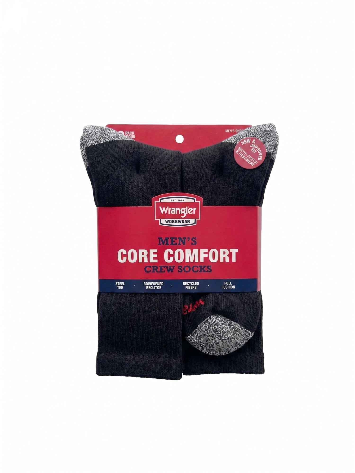 Wrangler Cushioned Crew Work Socks for Men, Polyester Blend, 12 Pairs, Size 6-12