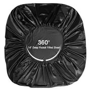 ANMINY Satin Sheets Full Silk Sheets Black Bed Sheet Set Deep Pocket Bed Flat Fitted Sheet, 4-Pieces