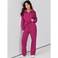 thumbnail image 2 of ORUYROP Women 2 Piece Outfits Sweatsuit Set 2023 Fall Oversized Half Zip Sweatshirt Wide Leg Sweatpant Lounge Set Tracksuit, 2 of 7