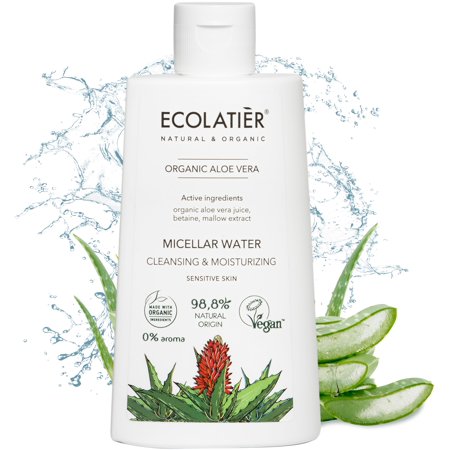 ECOLATIÈR Organic Aloe Vera Micellar Water - 98.8% Natural ingredients - Cleansing & Moisturizing, Vegan make up remover - Gentle Makeup Remover for Soft, Hydrated Skin - 8.5 Fl Oz / 250ml C9