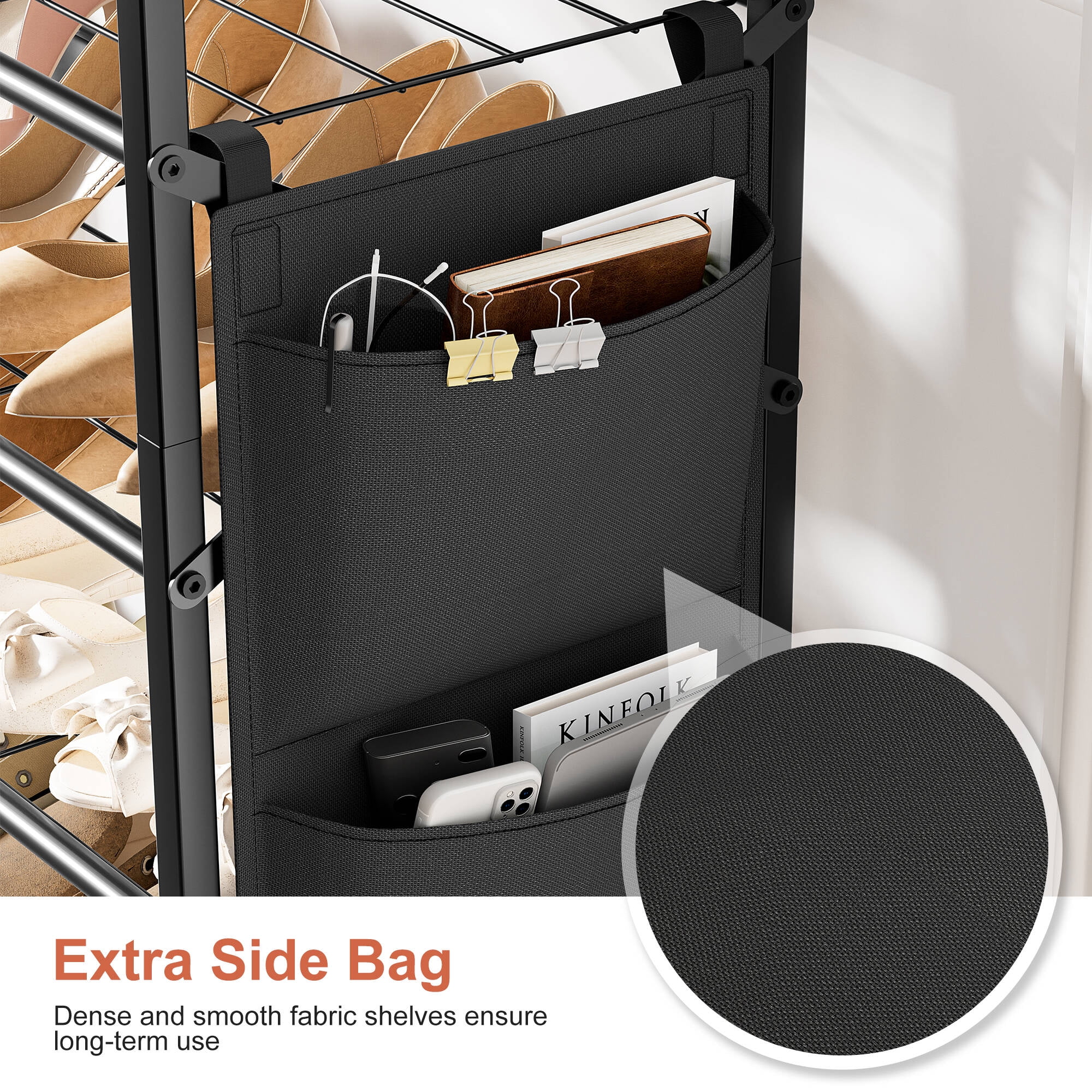 BGTREND 8-Tier Metal Shoe Rack Organizer with Wooden Top, 24-32 Pairs Shoe Storage Shelf for Entryway Hallway (52.56” Tall, Black)