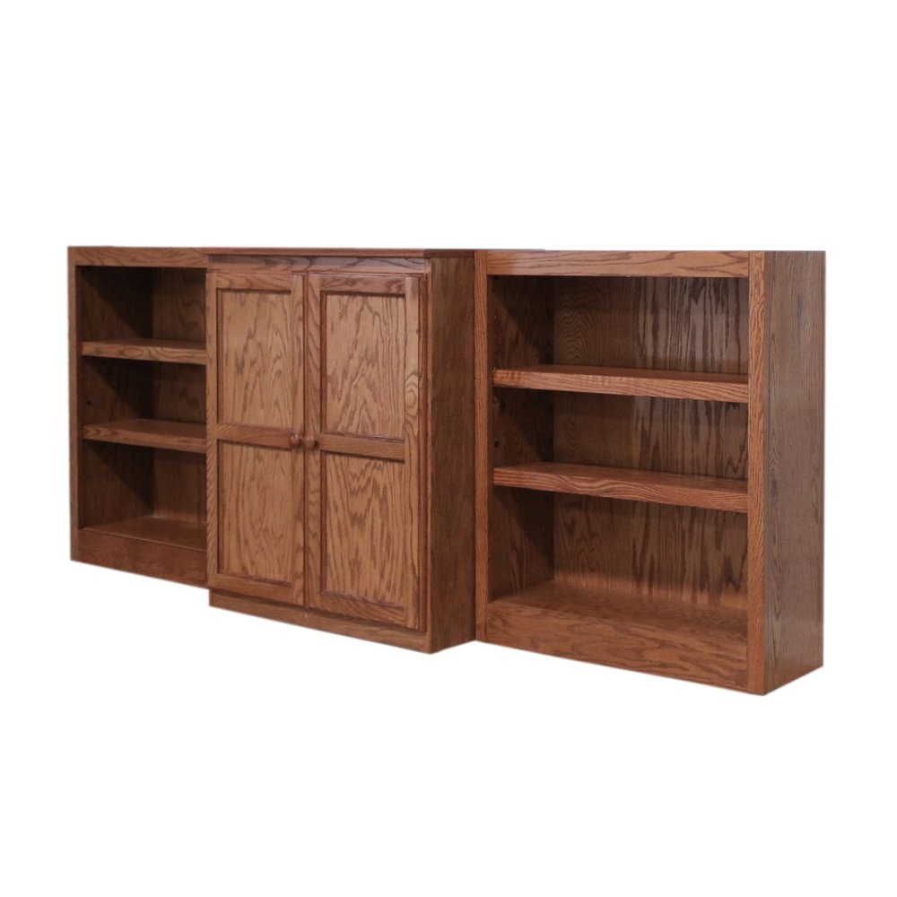 Concepts in Wood 8 Shelf Bookcase Wall with Doors, 36 inch Tall Oak