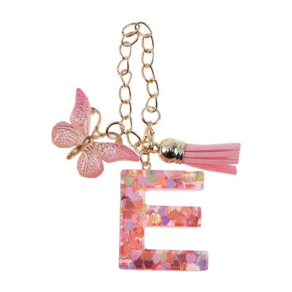 Unique Bargains 1 Pc Heart Sequin Letter E Butterfly Tassel Pendant Water Cup Pendant Pink Metal Resin
