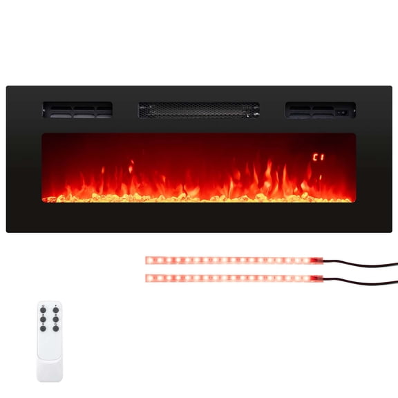 Costway 36" 5,000 BTU Electric Fireplace with LED Light Strips Remote Crystal Stones