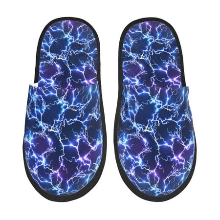 Balery Blue Lightning1 Slient Indoor Furry Fleece Comfort House Shoes Soft Non-Slip Home Shoes Cotton slippers House Slippers-- Large